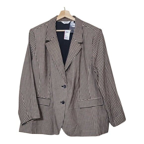 Candace Cameron Bure Gingham Blazer Jacket 2XP Black/ Rose Academia Transitional - Picture 1 of 15